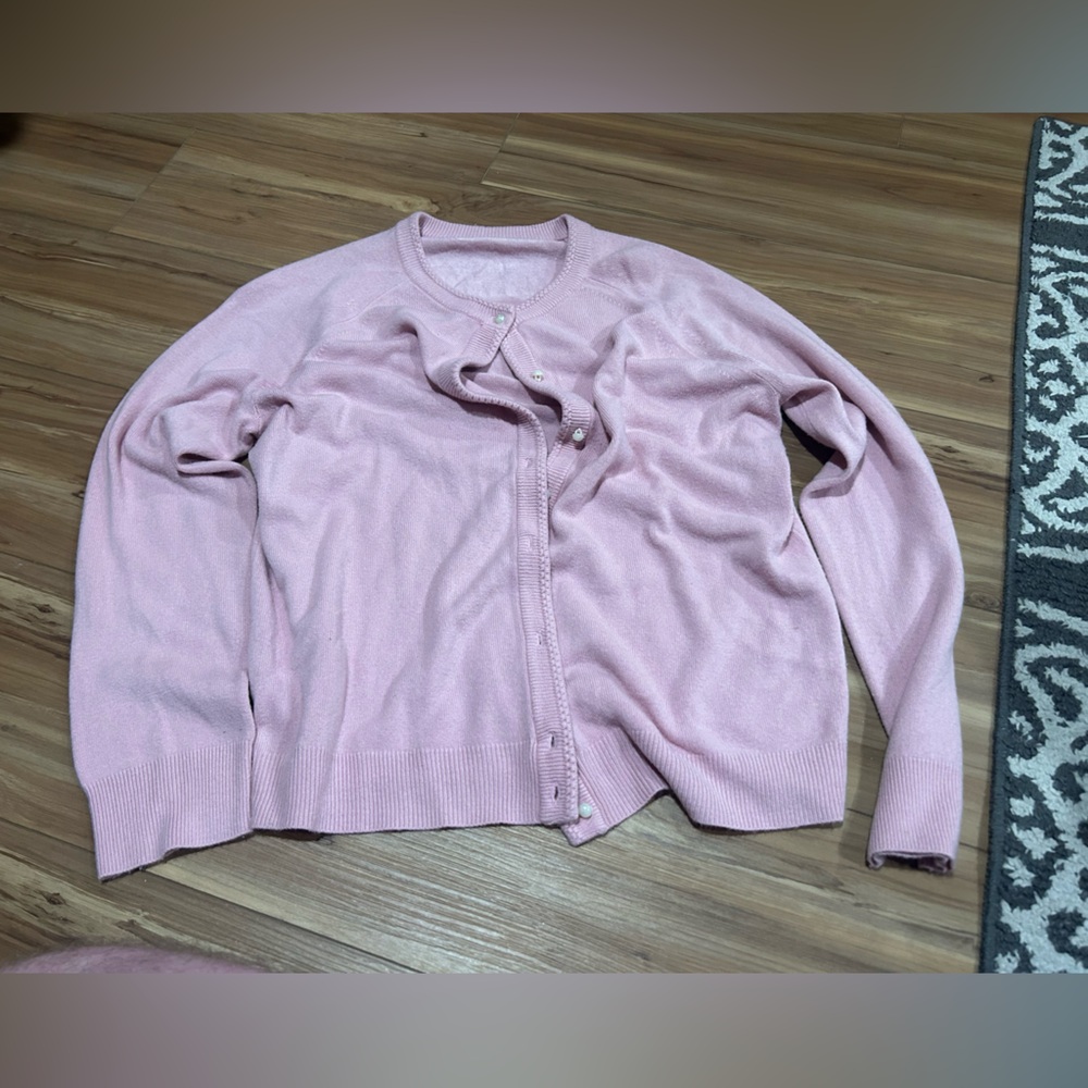 Light Pink Vintage Cardigan Sweater with Pearl Buttons Size Large